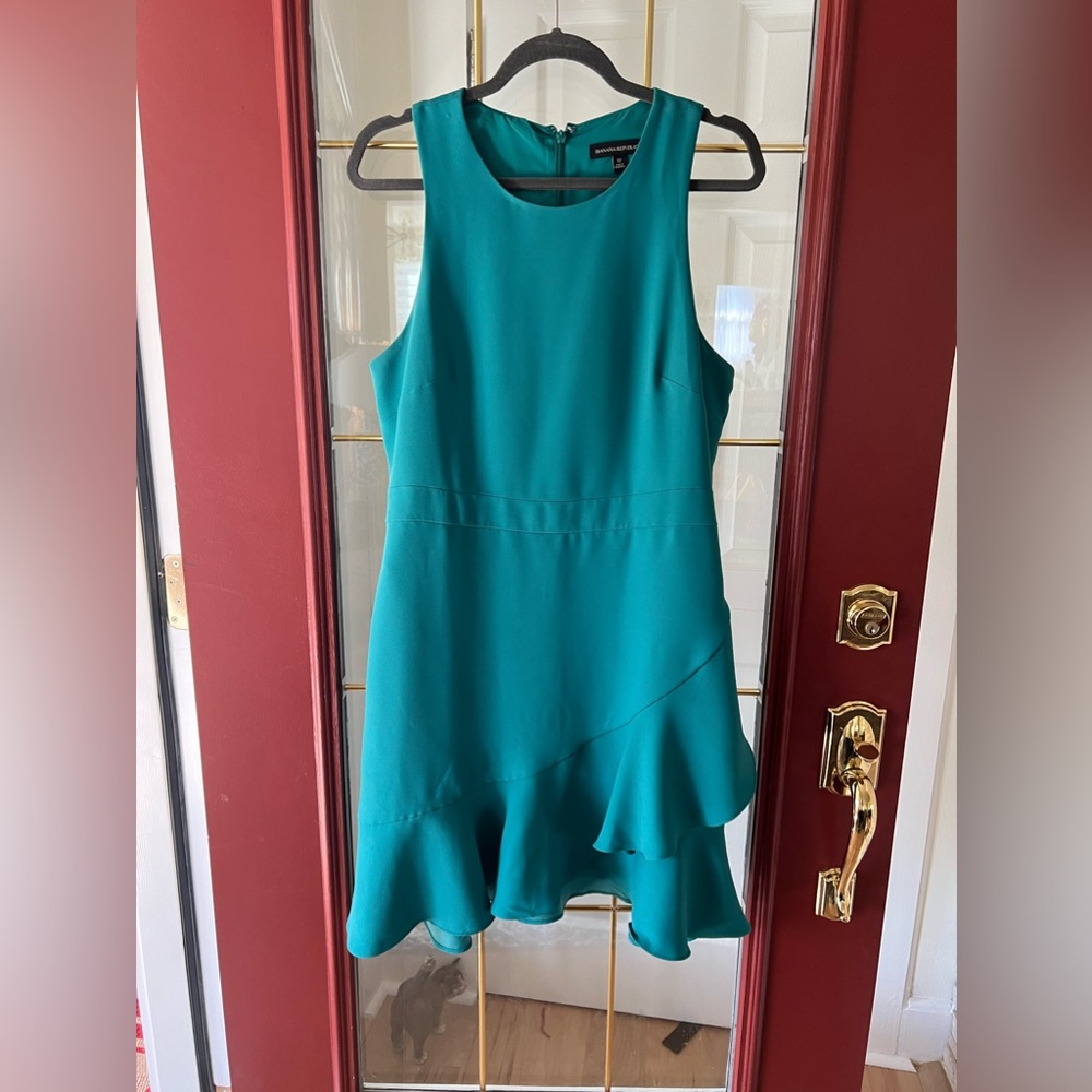 Banana republic teal asymmetric ruffle dress